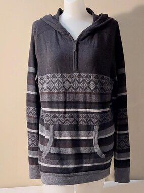 Smartwool Charcoal/Gray Striped MerinoWool Hooded Sweater w/Pouch Pockets Size:M